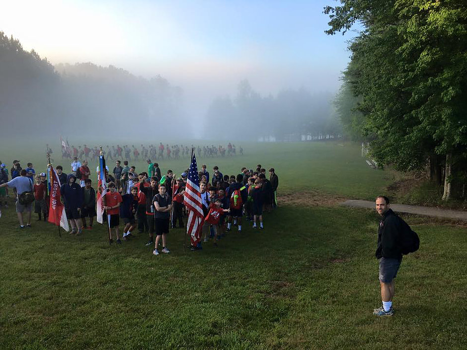 Lined up for the morning flag ceremony at Woodruff Summer Camp