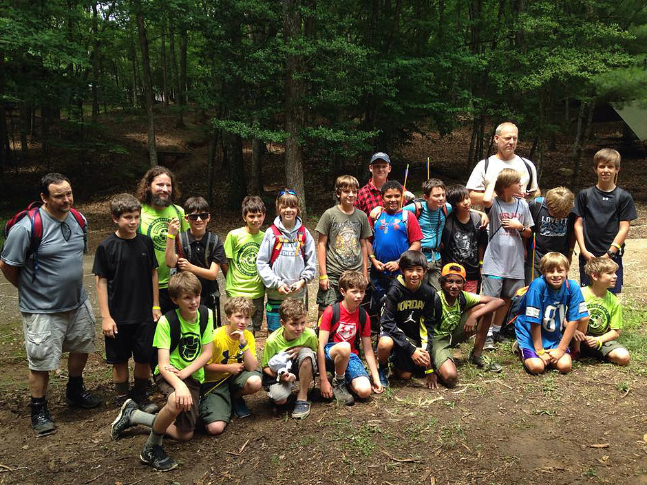 A group of first-year scouts at Woodruff Scout Reservation during sumer camp